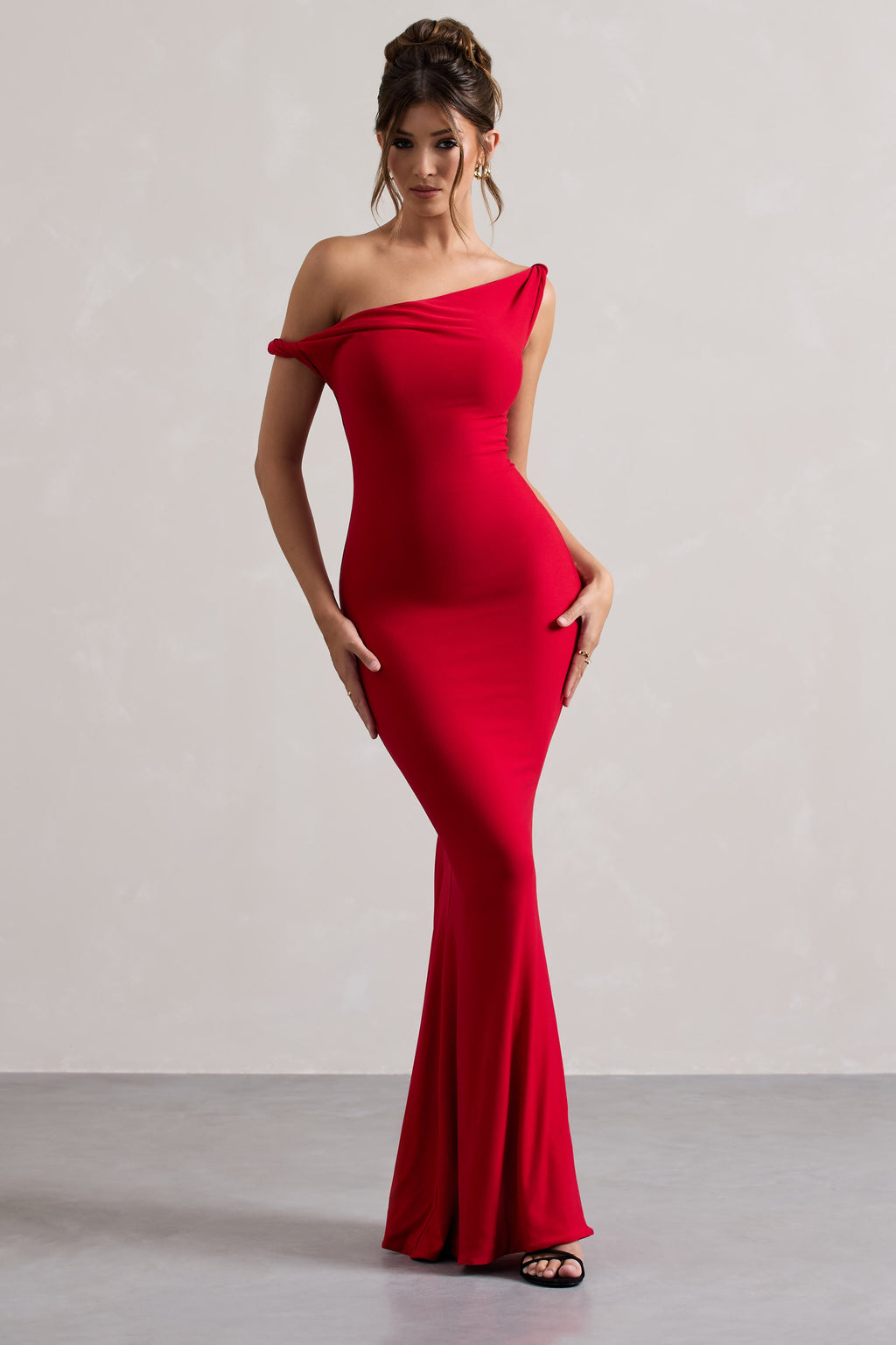 Honorine | Red Asymmetric Bodycon Maxi Dress