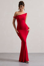 Honorine | Red Asymmetric Bodycon Maxi Dress
