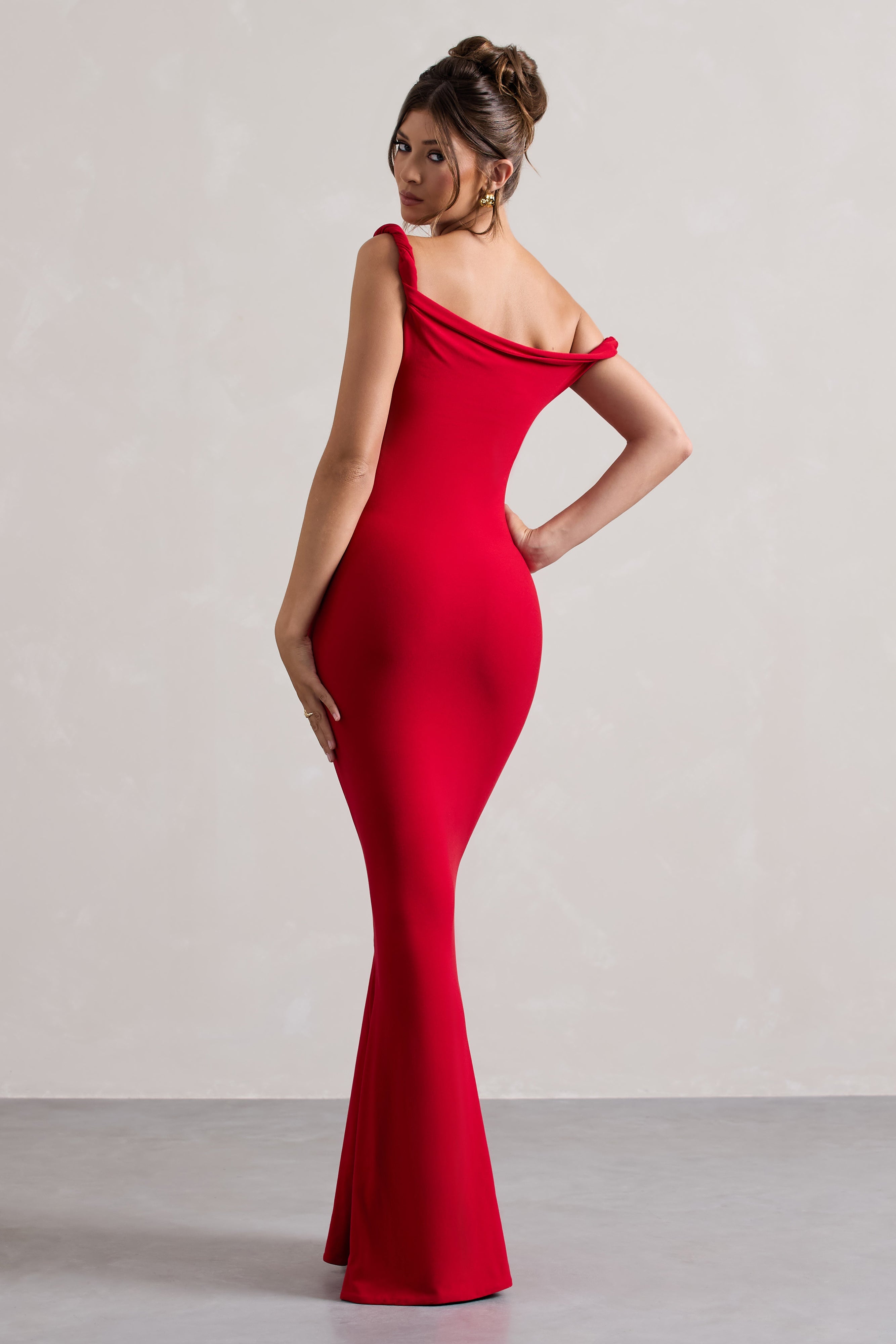 Honorine | Red Asymmetric Bodycon Maxi Dress