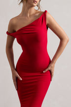 Honorine | Red Asymmetric Bodycon Maxi Dress