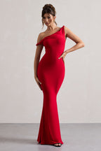 Honorine | Red Asymmetric Bodycon Maxi Dress