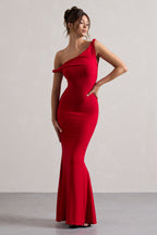 Honorine | Red Asymmetric Bodycon Maxi Dress