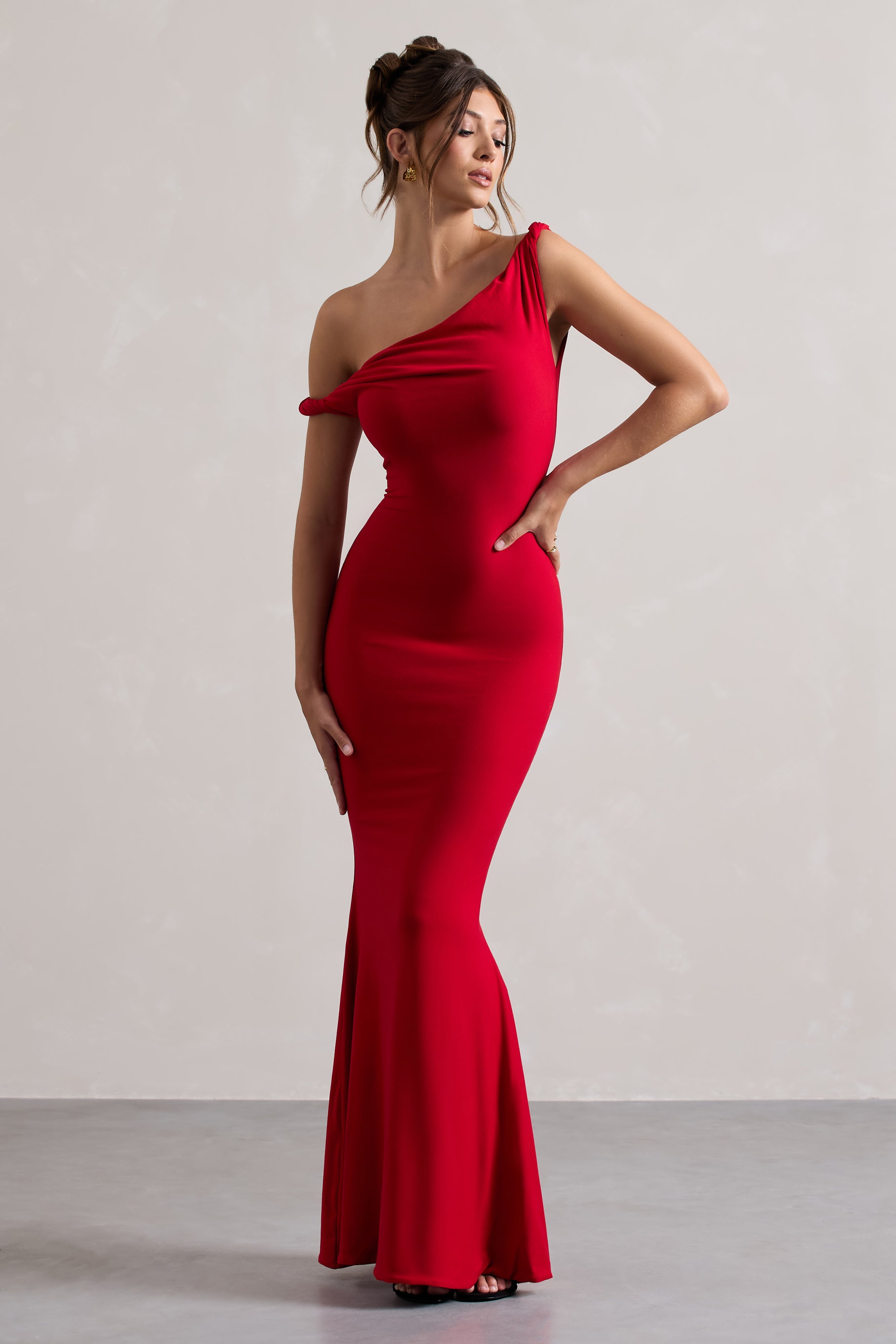 Honorine | Red Asymmetric Bodycon Maxi Dress