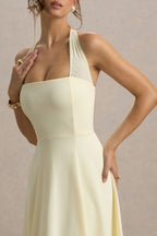 Leonie | Pale Lemon Halter Bandage A-Line Midi Dress
