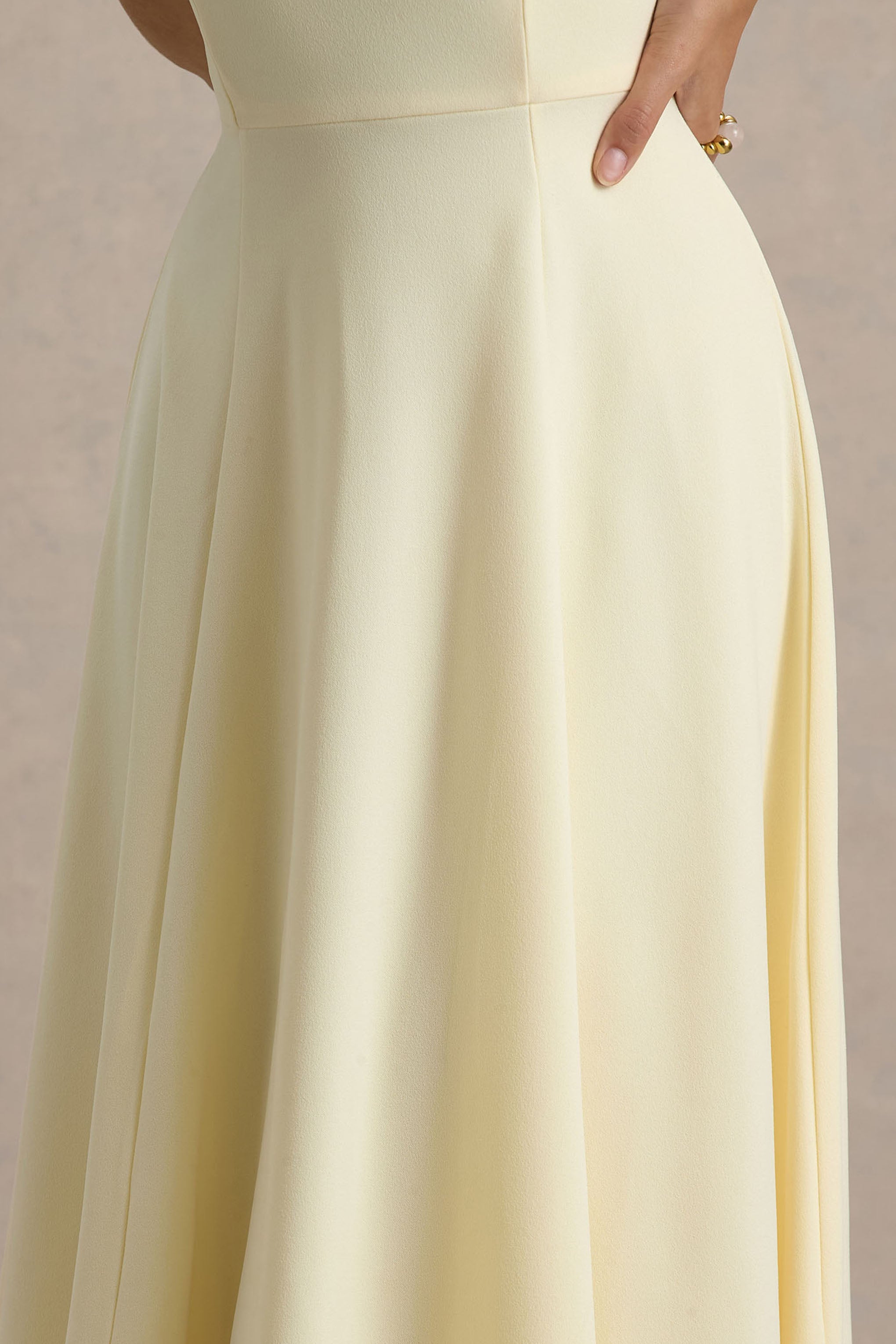 Leonie | Pale Lemon Halter Bandage A-Line Midi Dress