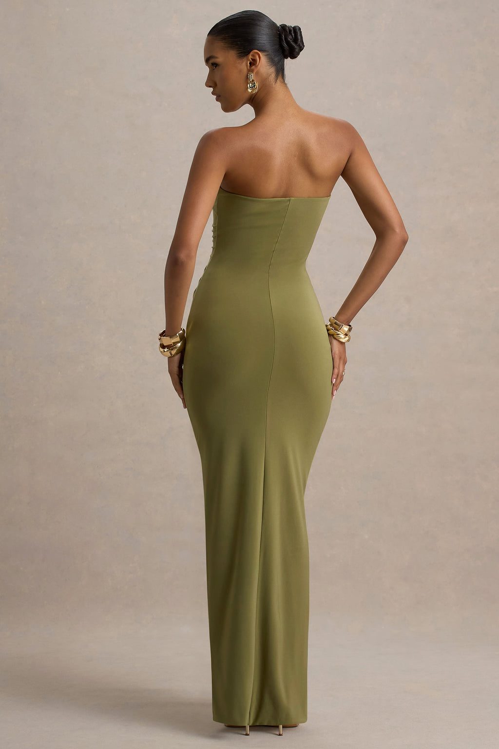 Valentina | Olive Ruched Sleeveless Wrap Maxi Dress