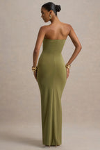 Valentina | Olive Ruched Sleeveless Wrap Maxi Dress