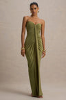 Tamsin | Olive Ruched Sleeveless Wrap Maxi Wedding Guest Dress