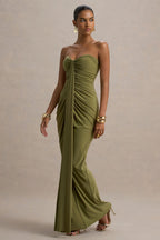 Valentina | Olive Ruched Sleeveless Wrap Maxi Dress