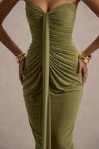Valentina | Olive Ruched Sleeveless Wrap Maxi Dress