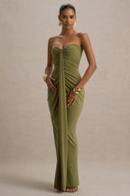 Valentina | Olive Ruched Sleeveless Wrap Maxi Dress