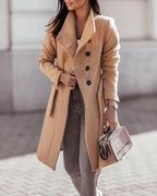 Quintessa | Black Longline Belted Winter Coat For Women — Beige