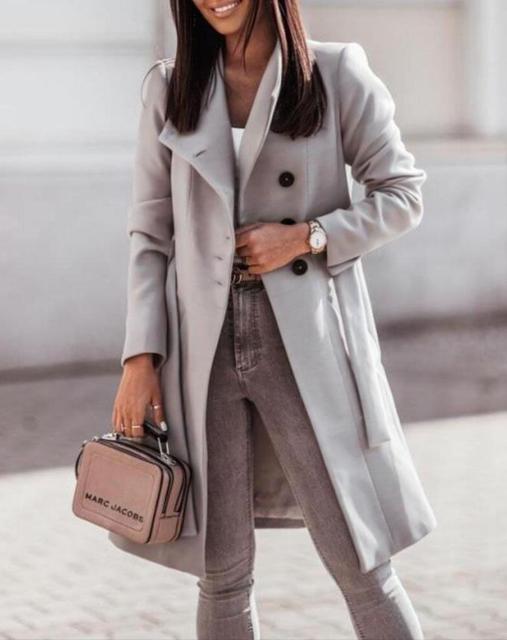 Quintessa | Black Longline Belted Winter Coat For Women — Grey