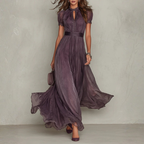 Ophelia | Pleated Chiffon Maxi Dress with Lace Trim