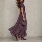 Ophelia | Pleated Chiffon Maxi Dress with Lace Trim