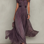 Ophelia | Pleated Chiffon Maxi Dress with Lace Trim