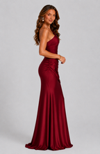 Philippa | One-Shoulder Draped Satin Maxi Evening Dress