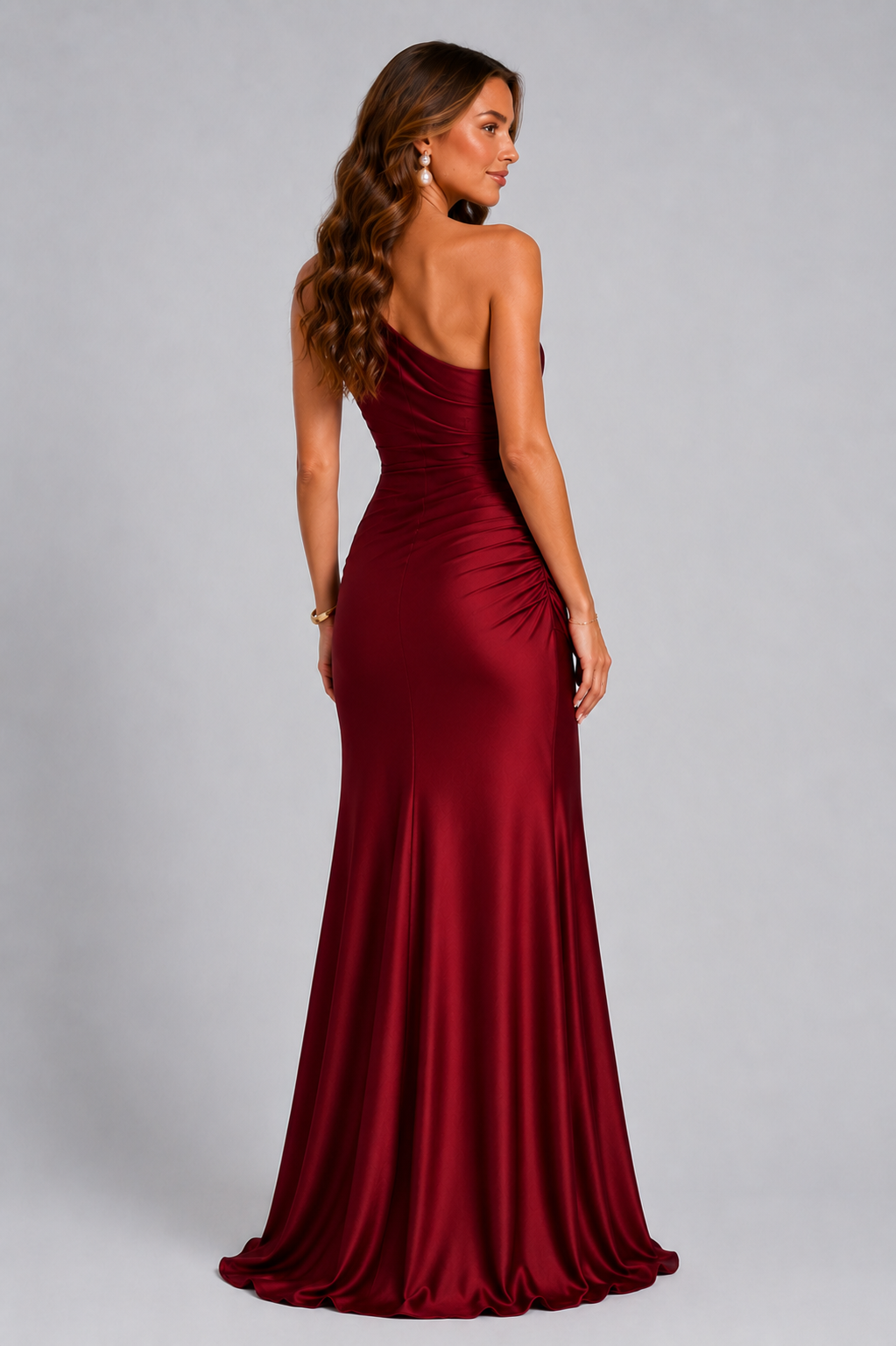 Philippa | One-Shoulder Draped Satin Maxi Evening Dress