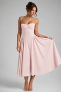 Giselle | Corset Midi Dress with Full Skirt & Lace-Up Back