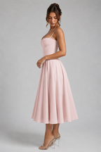 Giselle | Corset Midi Dress with Full Skirt & Lace-Up Back