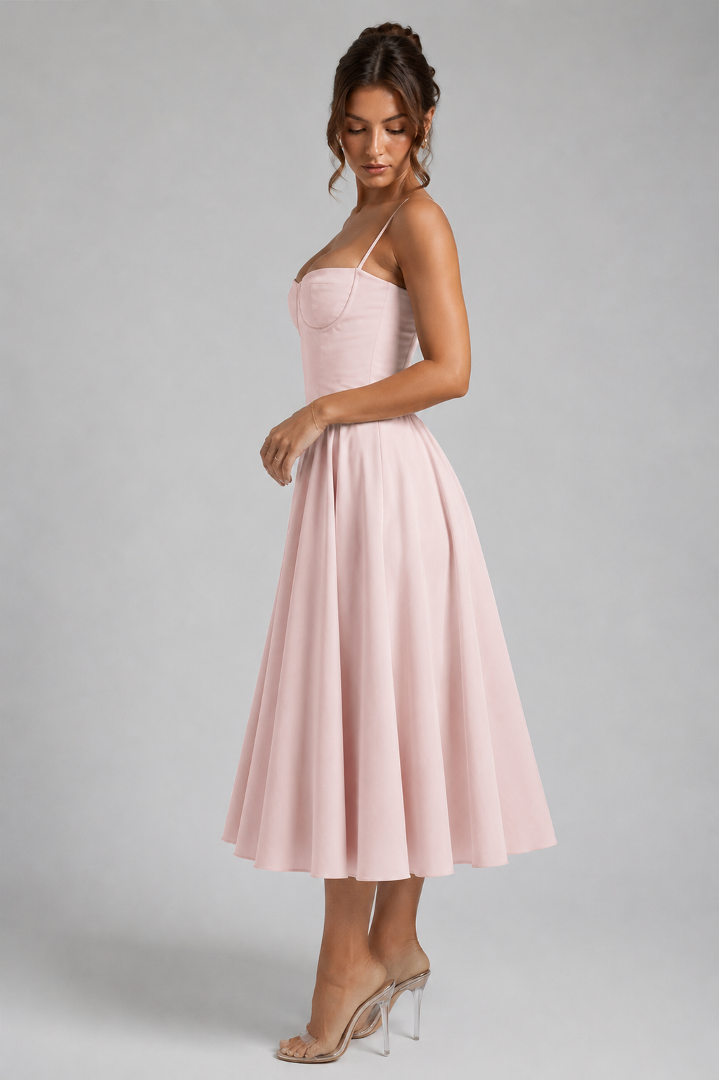 Giselle | Corset Midi Dress with Full Skirt & Lace-Up Back