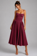 Giselle | Corset Midi Dress with Full Skirt & Lace-Up Back