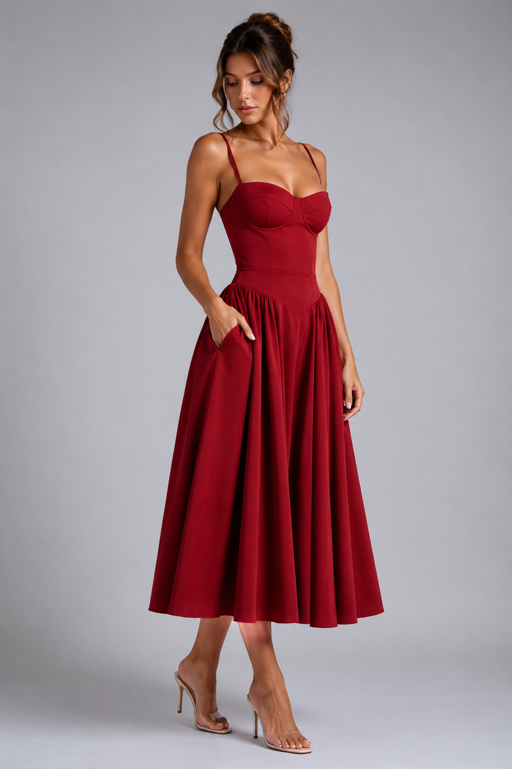 Giselle | Corset Midi Dress with Full Skirt & Lace-Up Back