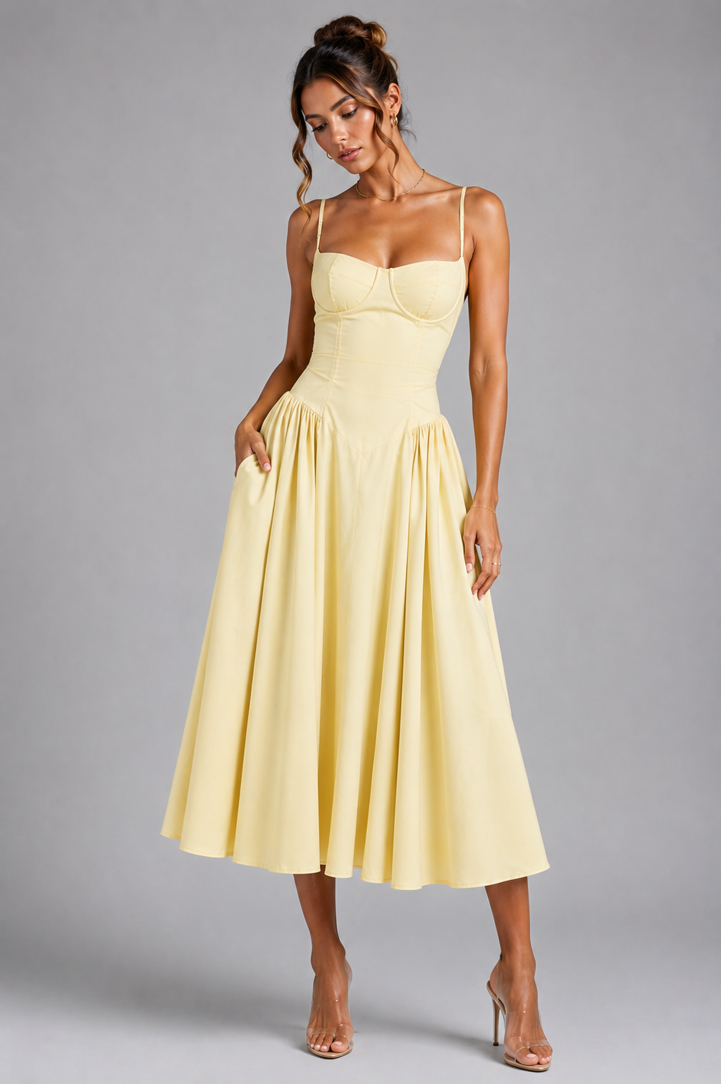 Giselle | Corset Midi Dress with Full Skirt & Lace-Up Back