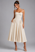 Giselle | Corset Midi Dress with Full Skirt & Lace-Up Back