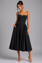 Giselle | Corset Midi Dress with Full Skirt & Lace-Up Back
