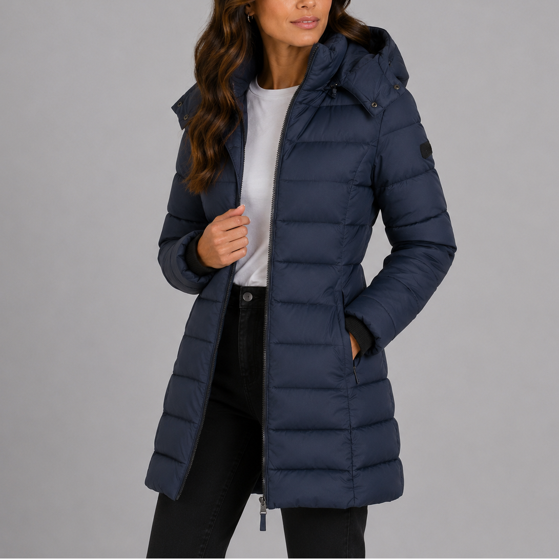 Constance | Womens Long Black Puffer Coat for Winter
