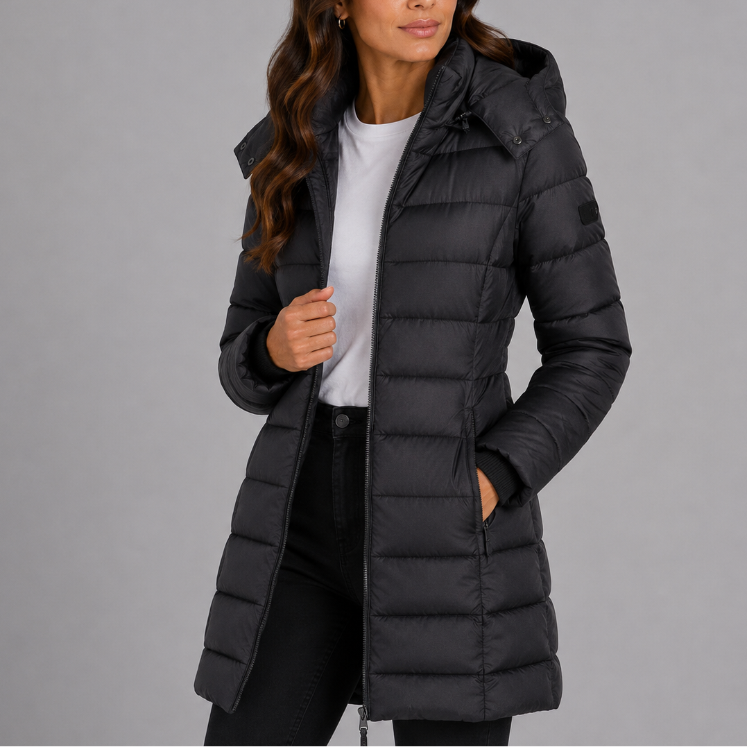 Constance | Womens Long Black Puffer Coat for Winter — Black