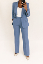 Sabine | Black Velvet Leather Trim Winter Blazer