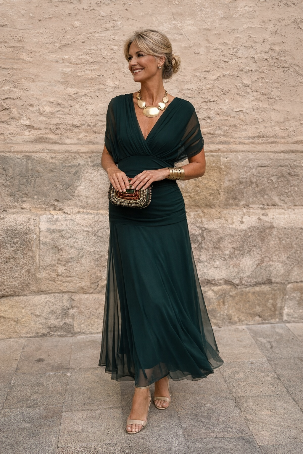 Marguerite | Floaty Chiffon Maxi Dress V-Neck Ruched Occasion