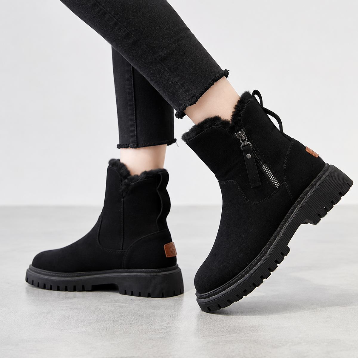 Hermione | Black Chunky Heeled Ankle Boots Winter — Black