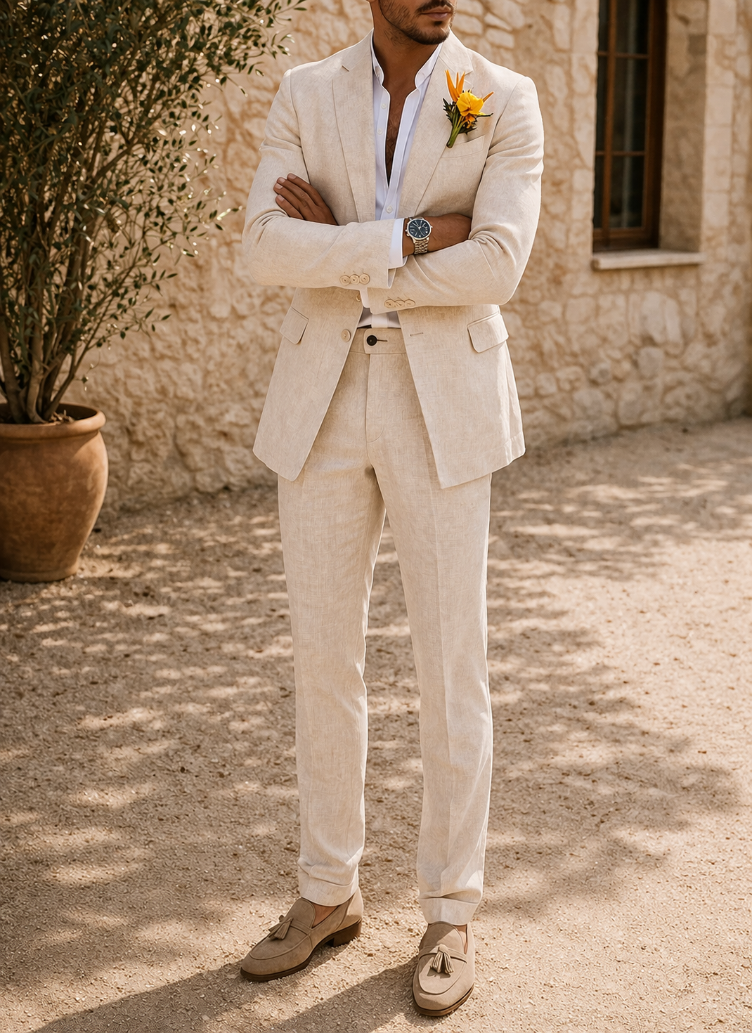 Wesley | Men Slim Fit Linen 2-Piece Wedding Guest Suit