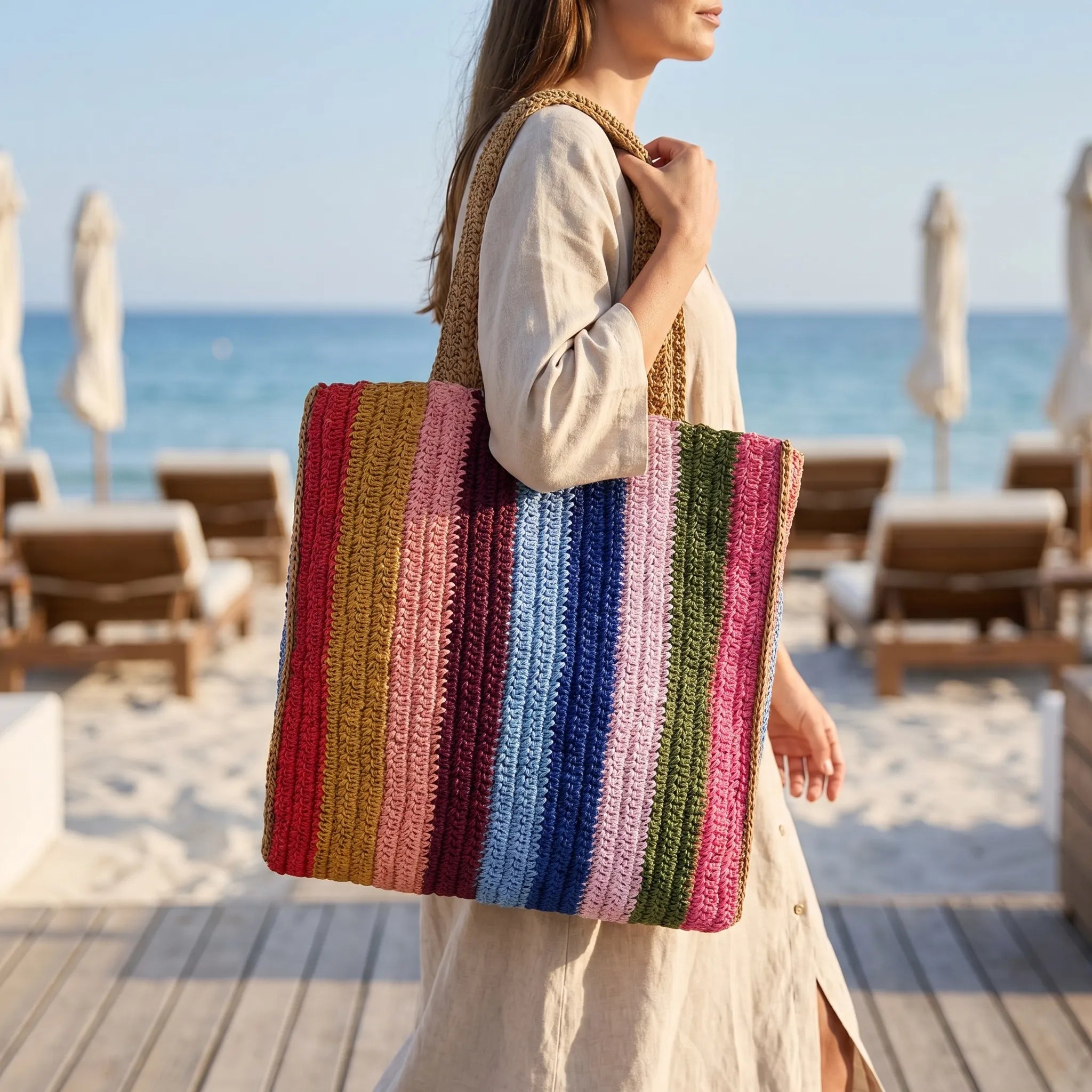 Chromari - Striped Woven Tote Bag Striped Woven Tote Bag 
