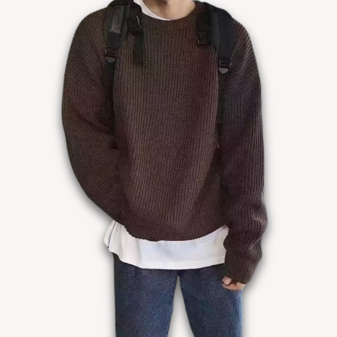 Delia | Cream Chunky Cable Knit Roll Neck Oversized Jumper Sweater — Dark Brown