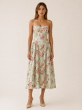 Thalia | Floral Corset Spaghetti Straps Midi Summer Dress