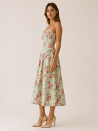 Thalia | Floral Corset Spaghetti Straps Midi Summer Dress