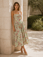 Thalia | Floral Corset Spaghetti Straps Midi Summer Dress