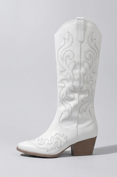 Svetlana | Black Leather Knee High Western Block Heel Boots