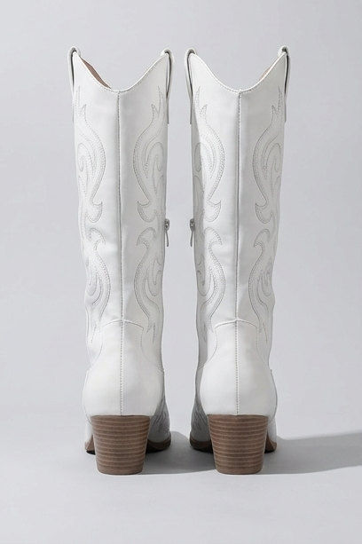 Svetlana | Black Leather Knee High Western Block Heel Boots