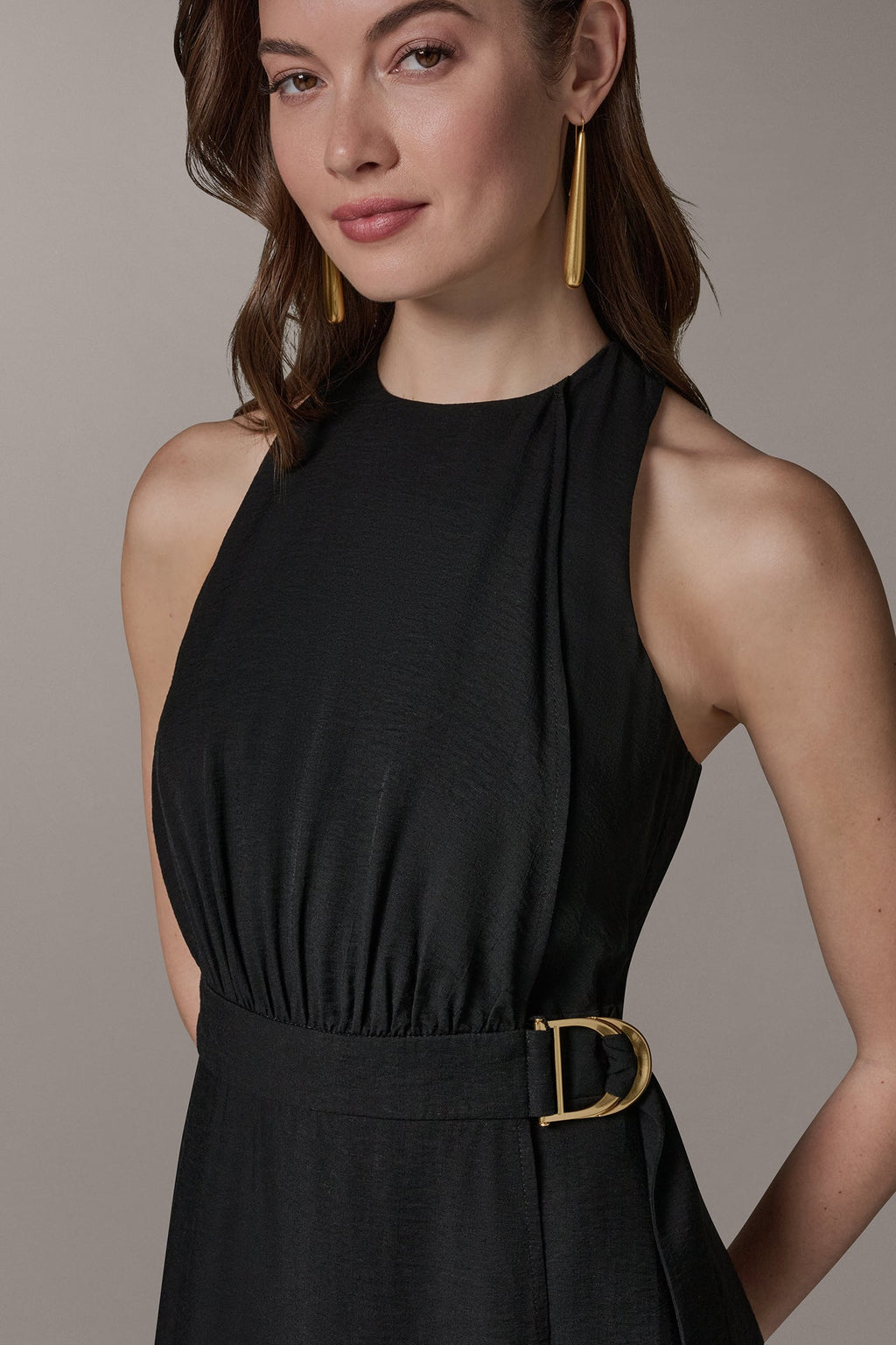 Floriane | Black Halter Neck Cocktail Midi Dress