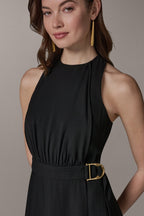 Floriane | Black Halter Neck Cocktail Midi Dress