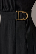 Floriane | Black Halter Neck Cocktail Midi Dress
