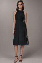 Floriane | Black Halter Neck Cocktail Midi Dress