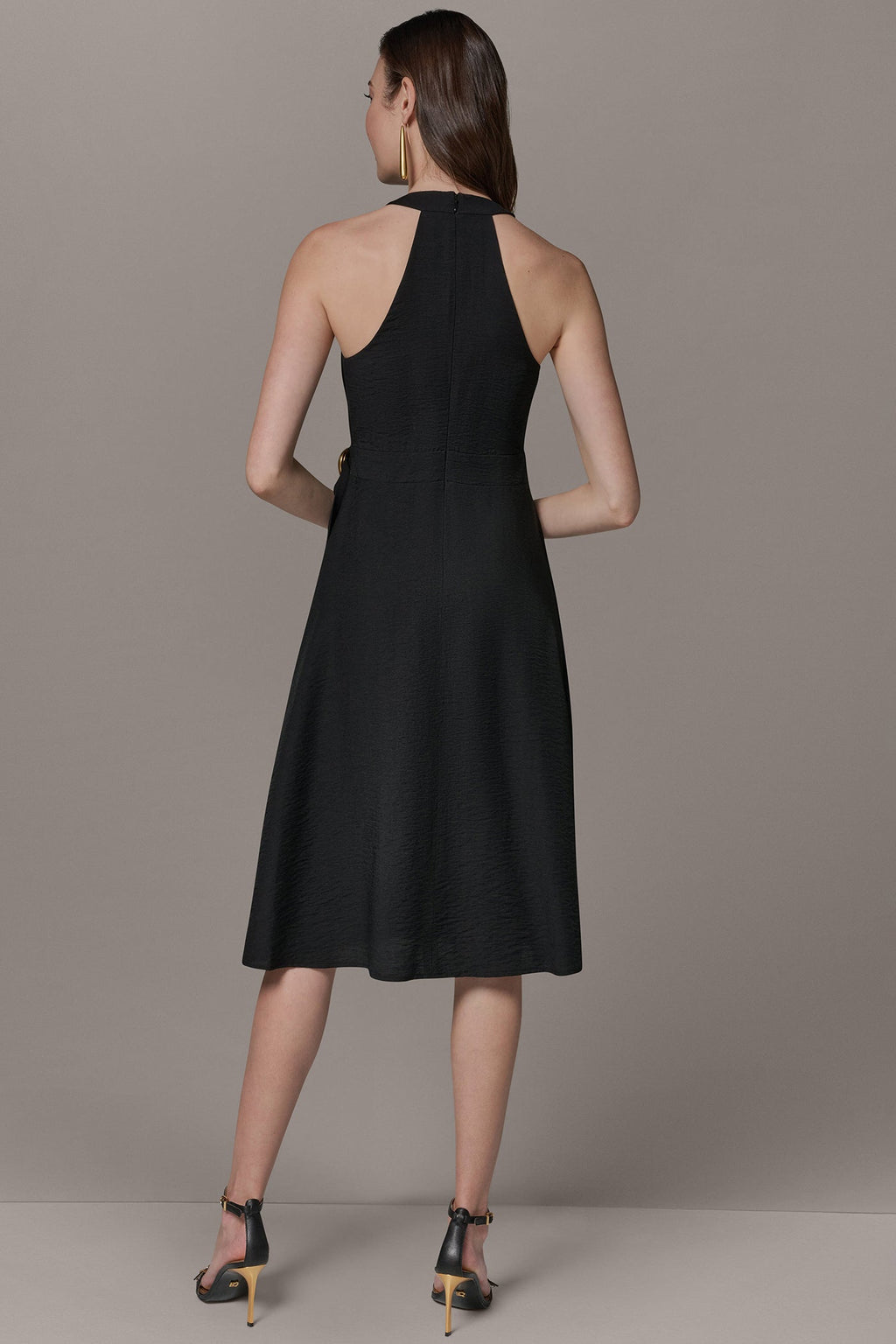 Floriane | Black Halter Neck Cocktail Midi Dress