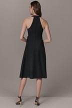 Floriane | Black Halter Neck Cocktail Midi Dress