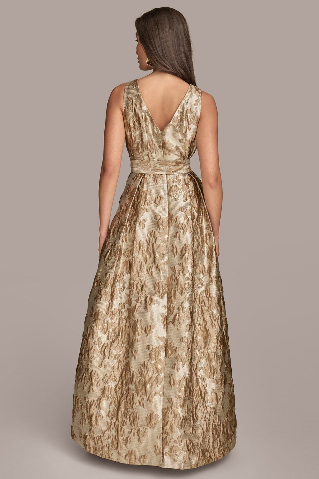 Sabine | Wrap A-Line Maxi Dress in Frosted Beige Brocade